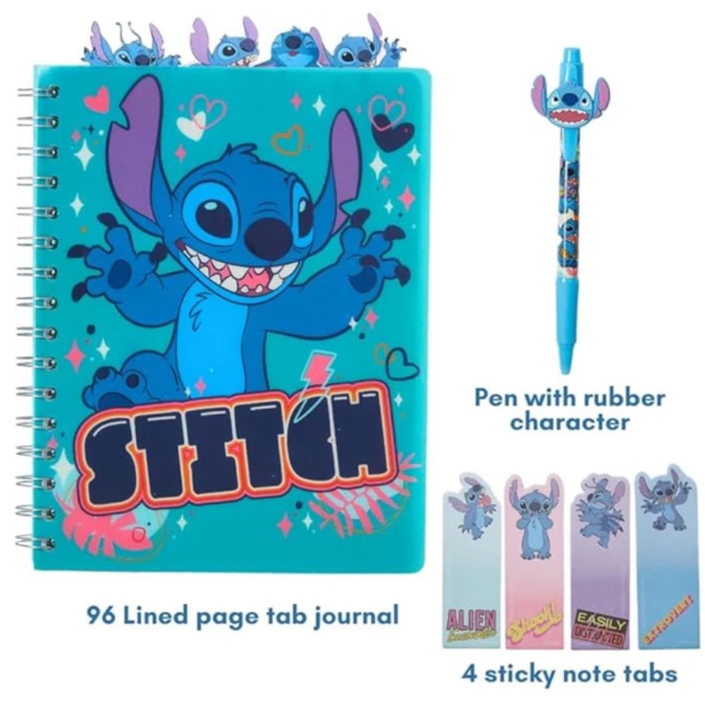 Disney Stitch Tab Journal Spiral Notebook, Ballpoint Pen, Sticky Tabs NEW
